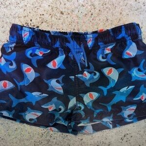 Blue Shark Print Kids Swim Trunks